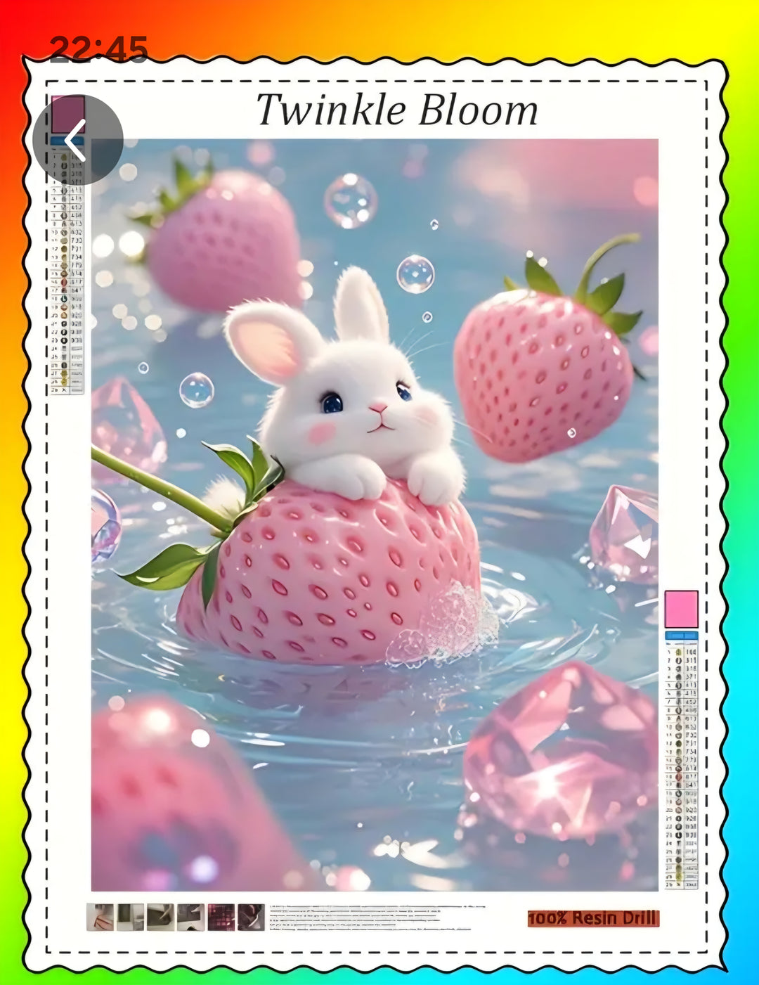 Tableau Diamant 5D – Mini Lapin à la Fraise – Kit Complet DIY Décoration Murale