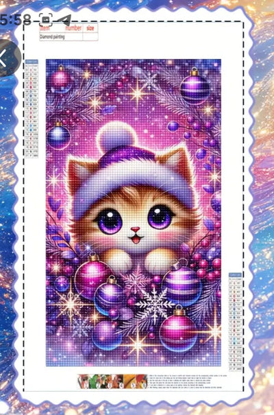 🎄Diamond Painting – Chat de Noël Féérique (40x70 cm)