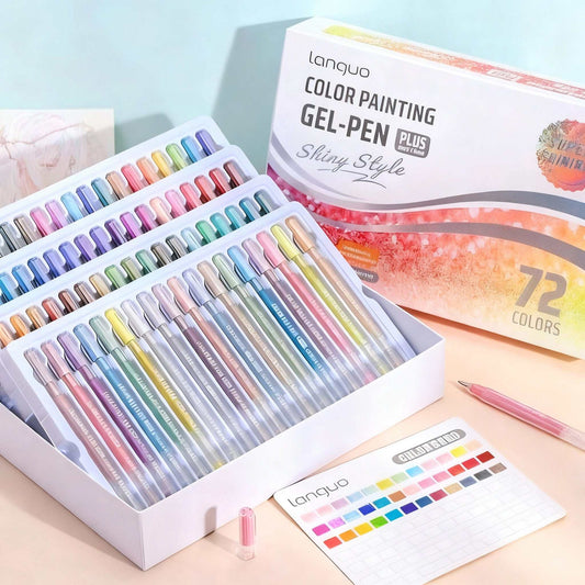 Coffret 72 stylos gel Lanquo avec 72 couleurs variées, encre gel fluide, pointe fine 0.6mm, nuancier inclus, parfait pour dessin, bullet journal et loisirs créatifs