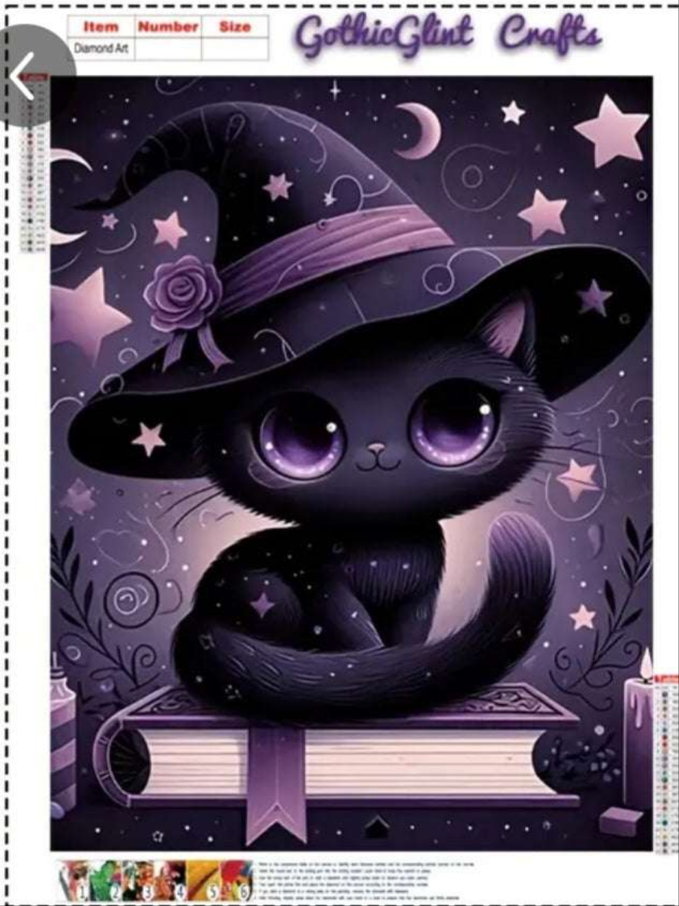 Diamond Painting chaton sorcier noir avec chapeau magique et étoiles, 35x45 cm, kit créatif enfant