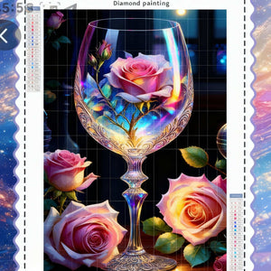 Image de l'œuvre d'art Diamond Painting Rose Cristalline Éblouissante, représentant des roses colorées dans un verre élégant. Une magnifique illustration pour les amateurs de diamond painting rose.