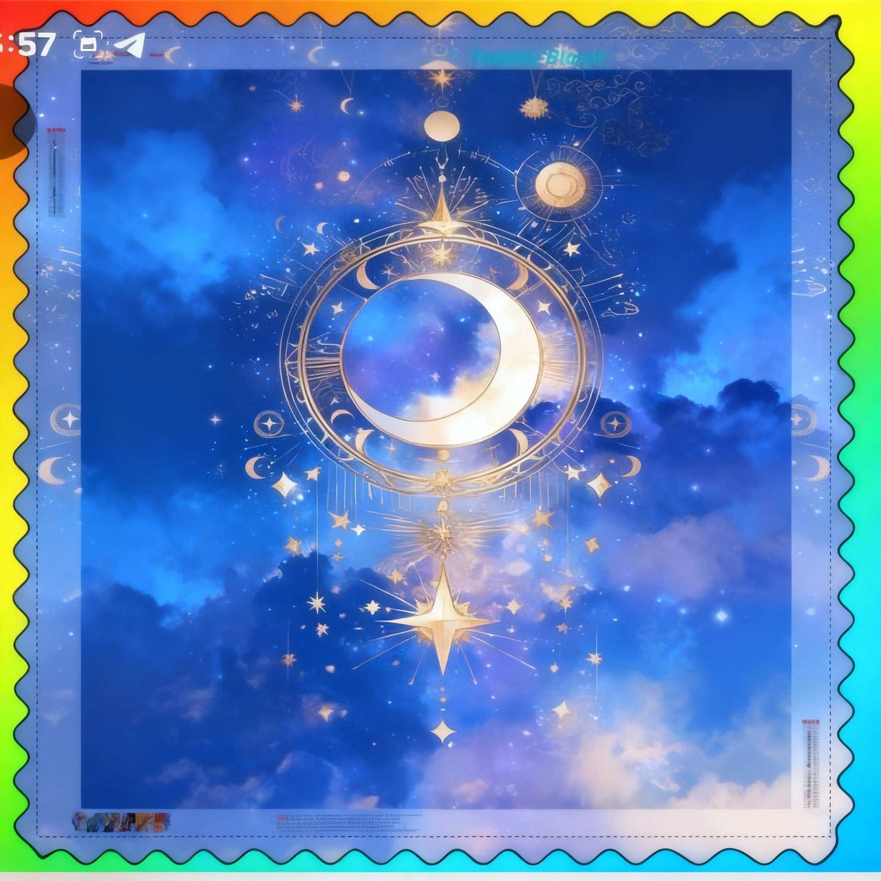 Diamond Painting celestial design with silver moon and golden constellations on blue sky background 40x70 cm