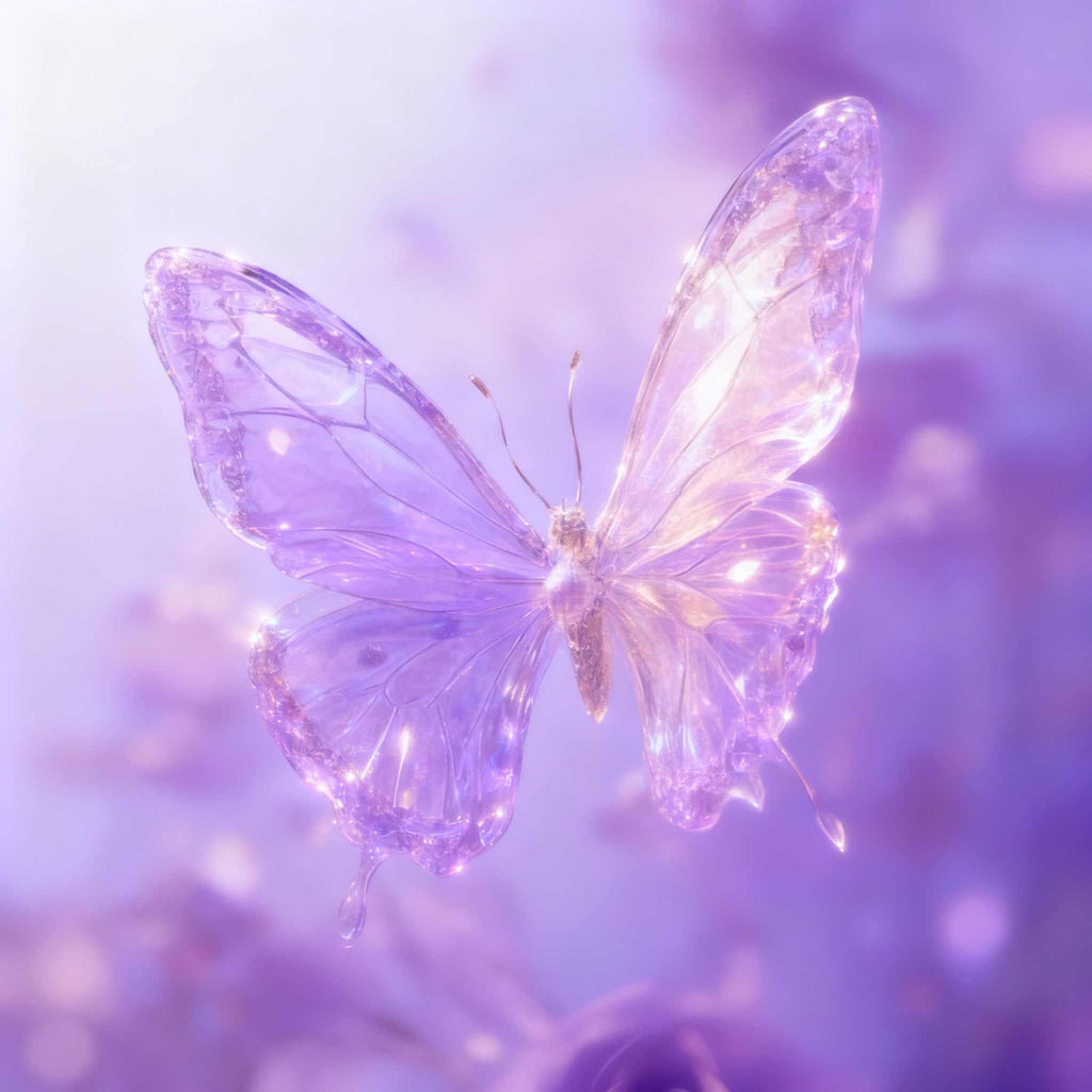 Diamond Painting papillon violet cristallin aux ailes translucides et scintillantes pour décoration apaisante