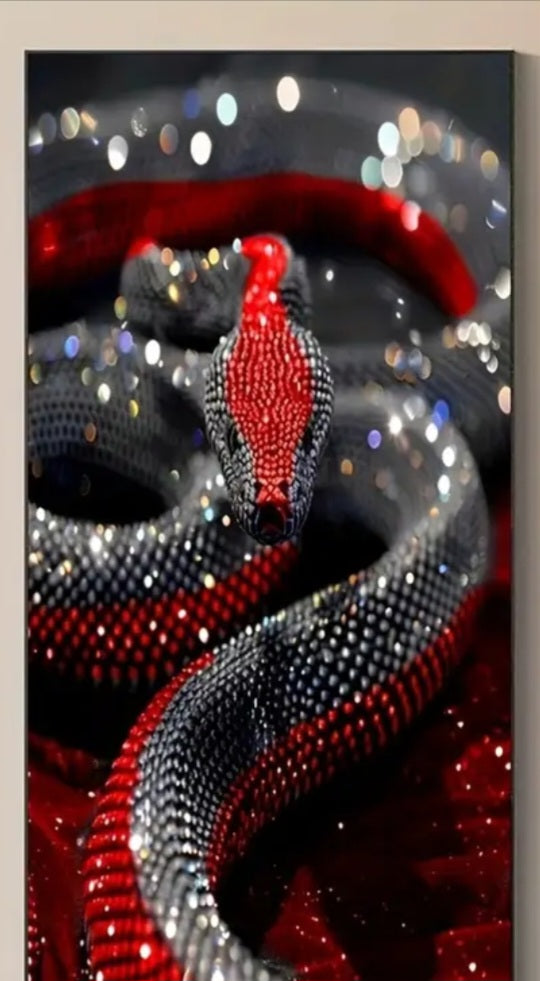 🐍 Diamond Painting XXL – Serpent Noir & Rouge (80x200 cm)