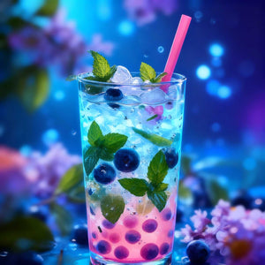 Diamond painting kit featuring a refreshing blueberry and mint cocktail design with sparkling resin diamonds and vibrant colors