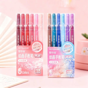 Set de 6 stylos gel acryliques Languo PLUS couleurs vives en étui transparent refermable